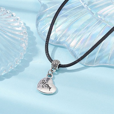 Heart with Word Mom Alloy Pendant Necklace with Imitation Leather Cords NJEW-JN04494-1
