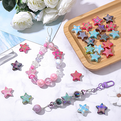 50Pcs Rainbow Iridescent Printed Opaque Acrylic Beads OACR-SP0002-13A-1
