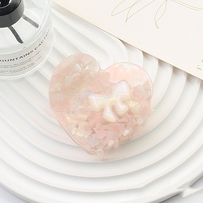 Heart with Bowknot Cellulose Acetate(Resin) Claw Hair Clips PW-WG50019-05-1