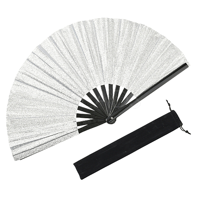 1Pc Bamboo with Oxford Fabric Glitter Powder Folding Fans AJEW-SP0003-77C-1