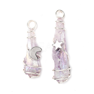 2Pcs Electroplated Natural Quartz Crystal Dyed Copper Wire Wrapped Pendants PALLOY-JF03164-02-1
