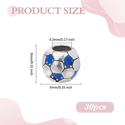 30Pcs Large Hole FootBall/Soccer Ball Alloy Enamel European Beads MPDL-ME0001-06B-1