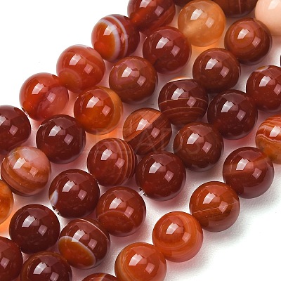 Natural Striped Agate/Banded Agate Bead Strands G-K166-13-10mm-08-1