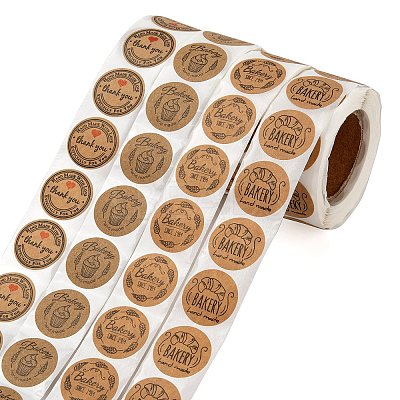8 Rolls 4 Style Bake Theme Self-Adhesive Kraft Paper Stickers DIY-LS0003-42-1