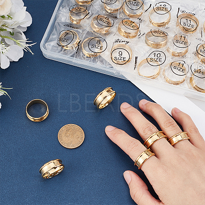 24Pcs 6 Styles 201 Stainless Steel Grooved Finger Ring Settings STAS-ME0003-12G-1
