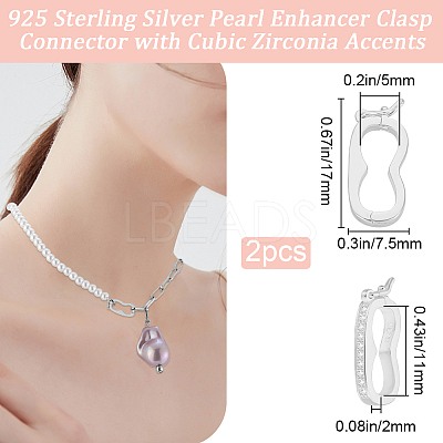 2Pcs 925 Sterling Silver Micro Pave Clear Cubic Zirconia Twister Clasps STER-BBC0007-49S-1