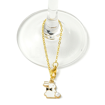Alloy Enamel Rabbit Cup Pendant Decorations HJEW-JM01753-03-1