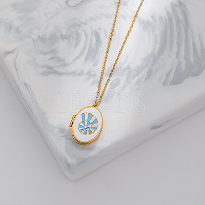 304 Stainless Steel Enamel Geometric Magnetic Photo Locket Pendant Necklaces for Women WG980C2-04-1