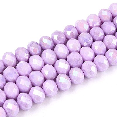 Anti-Tarnish Electroplate Rondelle Glass Beads Strands EGLA-T021-8mm-17-07-1