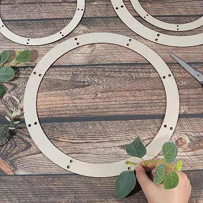 4Pcs 2 Styles Unfinished Wooden Hanging Wreath Frame WOCR-WR0001-04-1