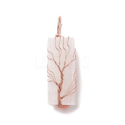 Copper Wire Wrapped Natural Selenite Big Pendants KK-E086-01RG-1