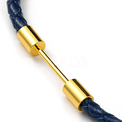 Brass Column Bar Link Bracelet with Leather Cords BJEW-G675-05G-02-1