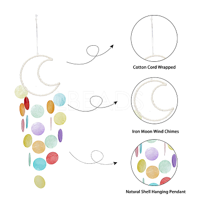 3Pcs 3 Colors Cotton Cord Wrapped Iron Moon Wind Chimes HJEW-BC0001-55-1