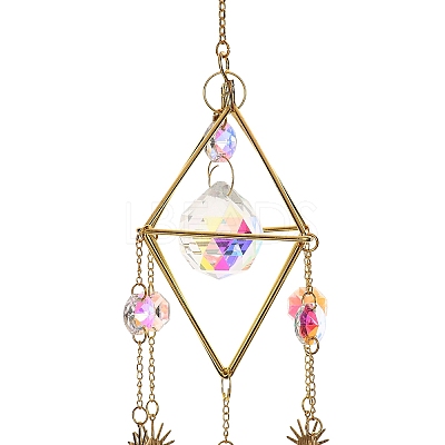 Glass Teardrop & Iron Rhombus Suncatchers HJEW-G028-01B-1