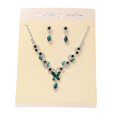 Horse Eye Alloy Rhinestone Necklaces & Stud Earring Sets for Women SJEW-U001-01P-06-1