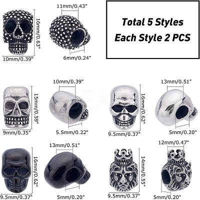 10Pcs 5 Style 304 Stainless Steel European Beads OPDL-UN0001-04-1