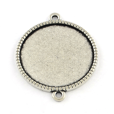 Tibetan Style Alloy Flat Round Cabochon Connector Settings X-TIBE-Q038-001F-AS-RS-1