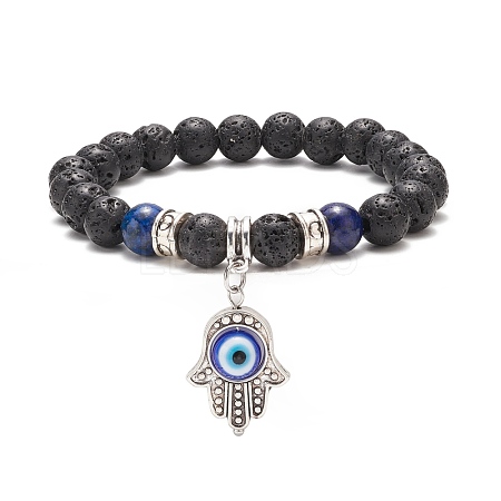 Natural Lava Rock & Lapis Lazuli(Dyed) Stretch Bracelet BJEW-TA00148-1