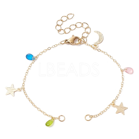 Star & Moon Brass Link Chain Bracelet Making AJEW-JB01150-33-1
