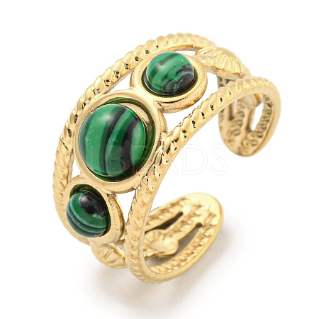 Ion Plating(IP) 304 Stainless Steel Synthetic Malachite Cuff Rings G-Z056-06G-03-1