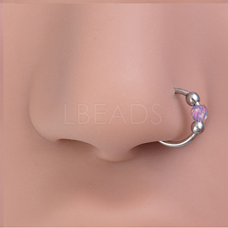 Titanium Alloy & Synthetic Opal Ball Hoop Nose Rings WGD306E-07-1