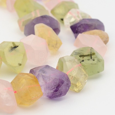 Natural Prehnite & Rose Quartz & Amethyst & Citrine Nuggets Beads Strands G-P082-13-1