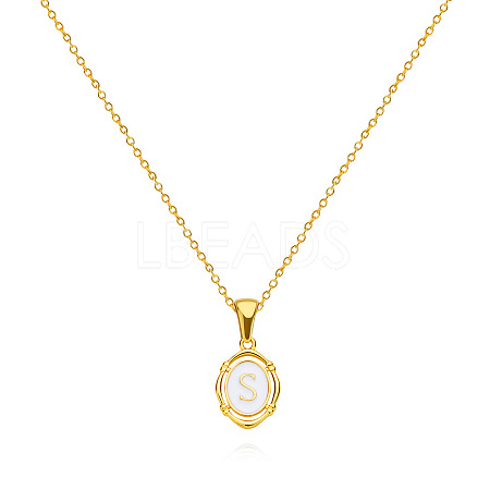304 Stainless Steel Enamel White Oval with Letter Pendant Necklaces for Men Women FS-WG94BAB-19-1