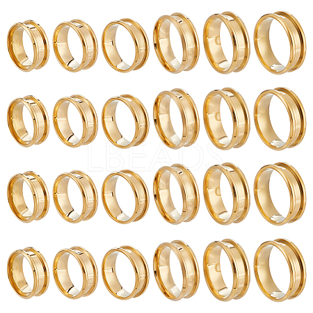 24Pcs 6 Styles 201 Stainless Steel Grooved Finger Ring Settings STAS-ME0003-12G-1