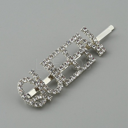 Word QUEEN Alloy Rhinestone Hair Bobby Pins FIND-WH0152-34G-S-1
