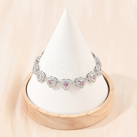 Brass Pave Cubic Zirconia Heart Tennis Bracelets for Women KK-CBA68DA-09P-02-1
