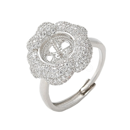 Flower Brass Micro Pave Cubic Zirconia Adjustable Ring Settings KK-K297-03P-1