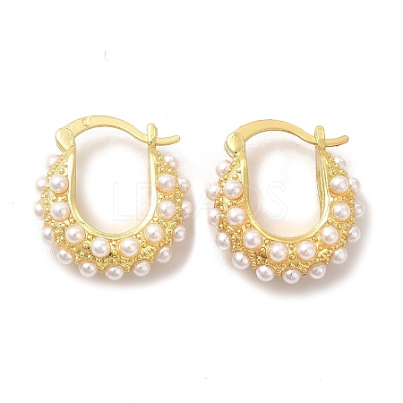 Rack Plating Brass Teardrop Hoop Earrings with Plastic Imitation Pearl Beaded for Women EJEW-G342-05G-1