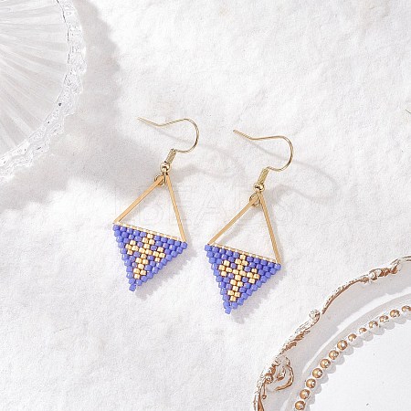 Handmade Glass Seed Beads Rhombus Dangle Earrings EJEW-MZ00542-05-1