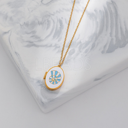 304 Stainless Steel Enamel Geometric Magnetic Photo Locket Pendant Necklaces for Women WG980C2-04-1