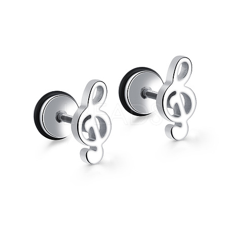 Titanium Steel Music Note Stud Earrings for Women X-MUSI-PW0001-26P-1