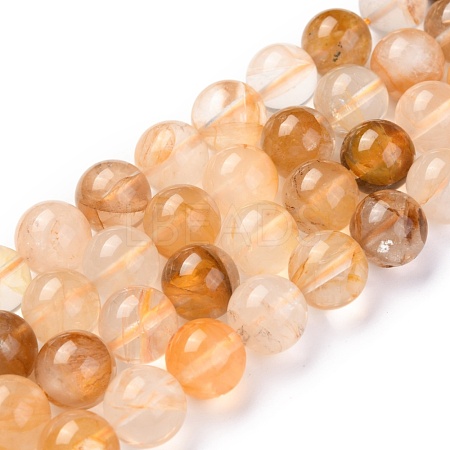 Natural Yellow Hematoid Quartz/Golden Healer Quartz Beads Strands G-M369-02A-1