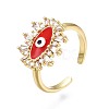 Clear Cubic Zirconia Evil Eye Open Cuff Ring with Enamel for Women RJEW-N035-097-3