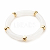 2Pcs 2 Color White Acrylic Curved Tube Chunky Stretch Bracelets Set with CCB Plastic for Women BJEW-JB08126-6