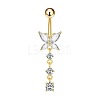 Butterfly Brass Pave Clear Cubic Zirconia Curved Barbell Dangle Belly Rings FS-WGEB4D3-08-1