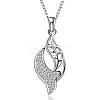 Silver Color Plated Brass Cubic Zirconia Leaf Pendant Necklaces NJEW-BB08352-P-1