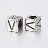 304 Stainless Steel Large Hole Letter European Beads X-STAS-H428-01AS-V-2