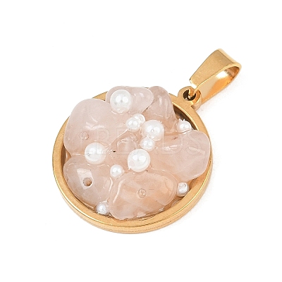 Natural Rose Quartz Chip and Plastic Pearl Pendants GG-CBA7ACA-01G-06-1