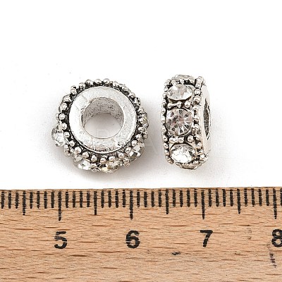 Flat Round Antique Silver Plated Alloy Rhinestone European Beads ALRI-Q228-10H-1