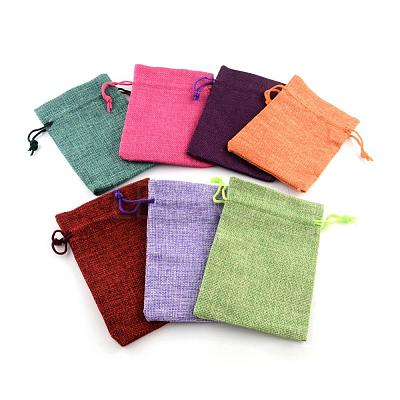 Polyester Imitation Burlap Packing Pouches Drawstring Bags X-ABAG-R005-14x10-M-1
