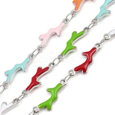 304 Stainless Steel Enamel Coral Link Chains CHS-F023-01G-P-1