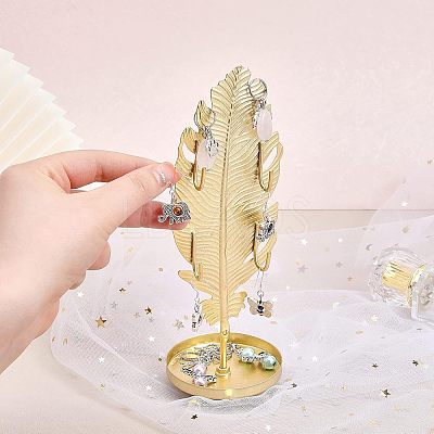 Iron Earring Display Stands with Round Tray EDIS-WH0016-018A-1