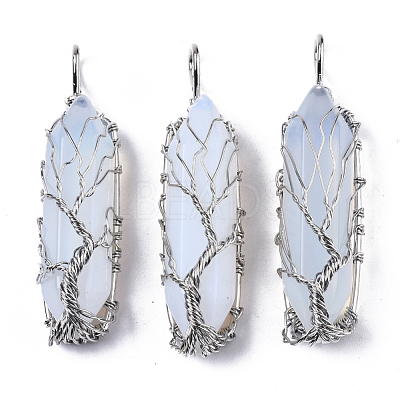 Opalite Big Wire Wrapped Pointed Pendants G-T133-P02F-1