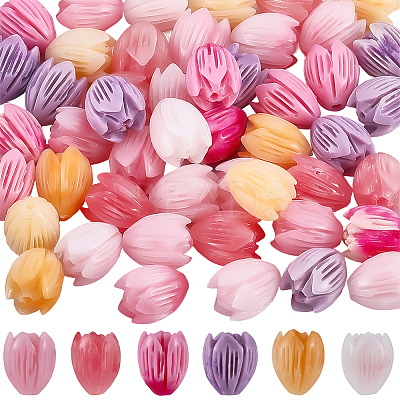 60Pcs 6 Colors Synthetic Coral Carved Flower Beads FIND-SC0023-24-1