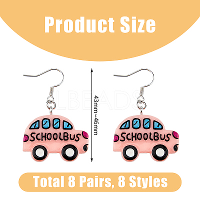 8 Pair 8 Style Resin Car Dangle Earrings with Iron Pins EJEW-AB00044-1