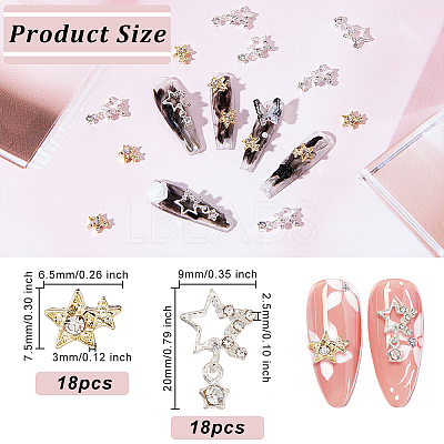 36Pcs 2 Style Star Alloy Rhinestone Cabochons MRMJ-OC0003-36-1